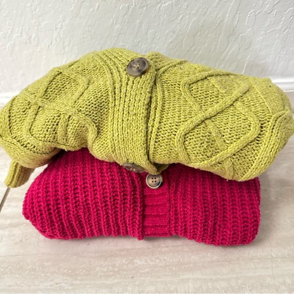 Pink Republic Sweaters - Pink Republic Pink Green Cardigan Chunky Button Bundle S M Cable Chenille